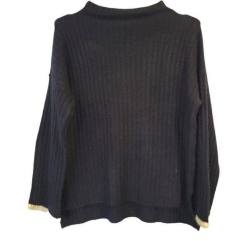 Maude Vivante | Ribbed Mock Neck Drop Shoulder Sweater Black
